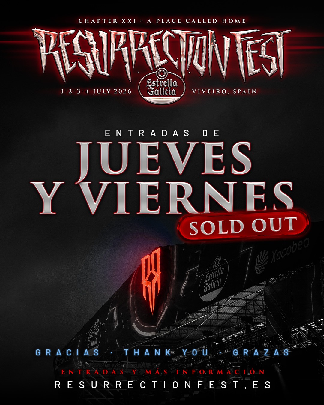 Las entradas diarias del jueves 2 de julio (y del viernes 3 de julio) para Resurrection Fest Estrella Galicia 2026, agotadas