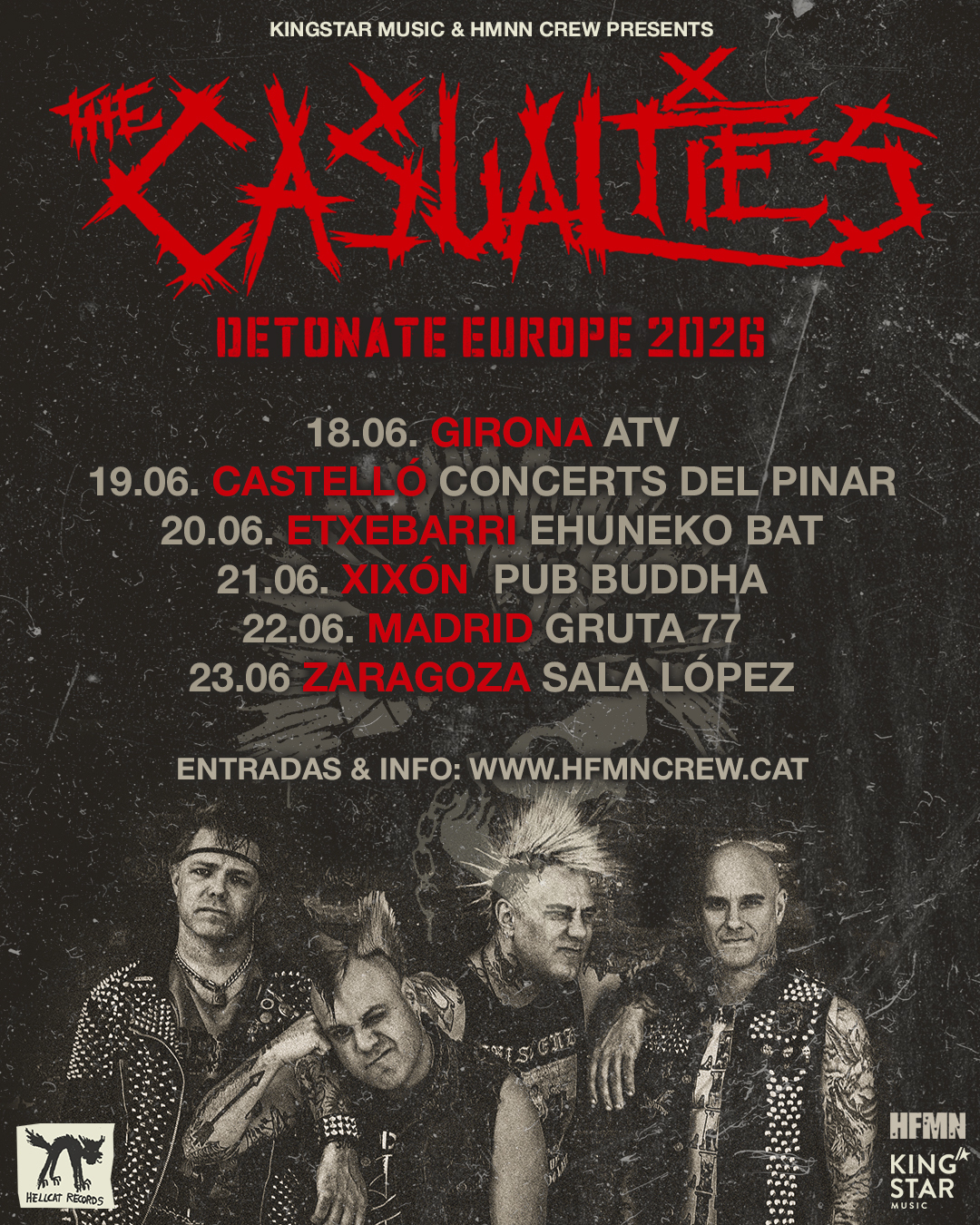The Casualties regresan a la península con su gira «Detonate Europe 2026»